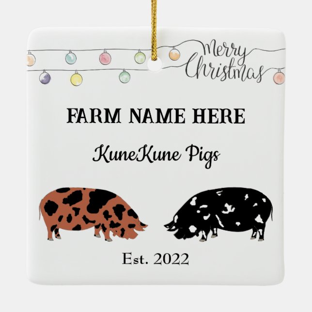 Adorno De Cerámica Navidades blancos de la granja de cerdo KuneKune p (Reverso)