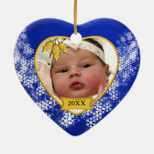 Adorno De Cerámica Navidades Blue Baby's Photo Heart