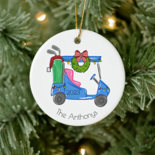 Adorno De Cerámica Navidades Blue Golf Cart Personalized Preppy