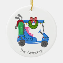 Adorno De Cerámica Navidades Blue Golf Cart Personalized Preppy