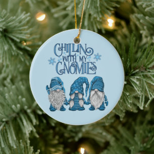 Adorno De Cerámica Navidades Blue Winter Trio Chillin Con Mis Gnomías