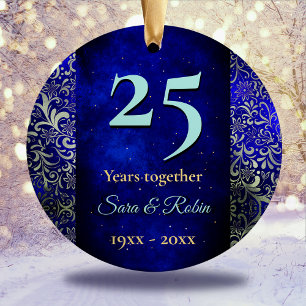 Adorno De Cerámica Navidades boda aniversario floral azul real