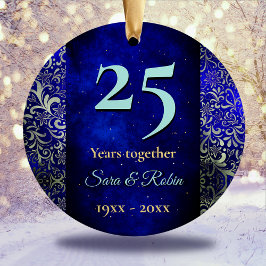 Adorno De Cerámica Navidades boda aniversario floral azul real