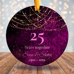 Adorno De Cerámica Navidades boda aniversario purpurina de oro morado<br><div class="desc">Moda purpurina purpurina Boda luces de vacaciones monograma Navidades aniversario ornamento cerámico. Espumoso, elegante y elegante regalo barato para las parejas que celebran su matrimonio. Se trata de un elegante recuerdo del aniversario de una boda que puede ser personalizado con su información especial de aniversario. Ps: no hay un verdadero...</div>
