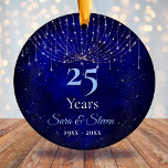 Adorno De Cerámica Navidades boda aniversario purpurina de plata azul<br><div class="desc">Un fresco Moda de Navidad azul plata purpurina Boda aniversario adorno de cerámica. Espumoso, elegante y elegante regalo barato para las parejas que celebran su matrimonio. Se trata de un elegante recuerdo del aniversario de una boda que puede ser personalizado con su información especial de aniversario. Ps: no hay un...</div>