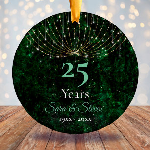 Adorno De Cerámica Navidades boda aniversario purpurina de plata verd