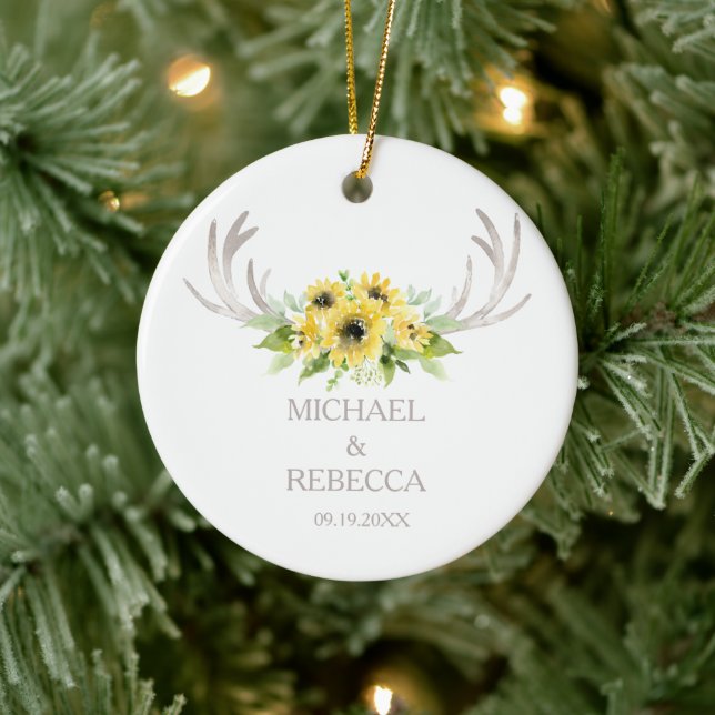 Adorno De Cerámica Navidades Boda Ornament Photo Sunflower Antlers (Árbol)