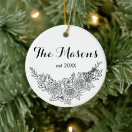 Adorno De Cerámica Navidades Bodas de Rosa Blanca y Negra