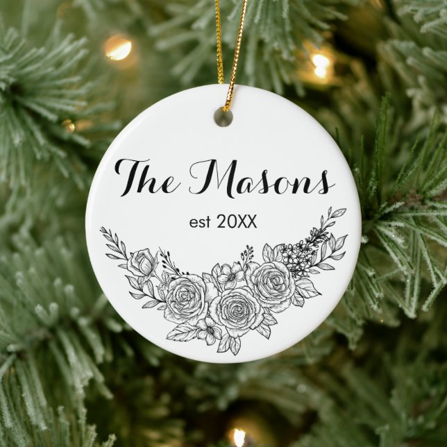 Adorno De Cerámica Navidades Bodas de Rosa Blanca y Negra (Árbol)