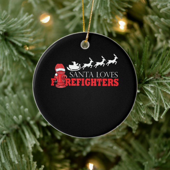 Adorno De Cerámica Navidades bomberos dan a Santa Claus bombero (Árbol)