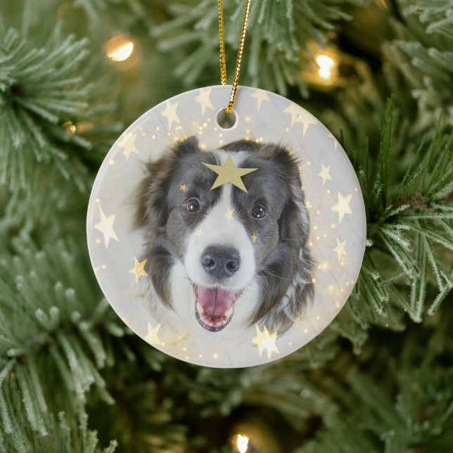 Adorno De Cerámica Navidades Borde perro de Collie con estrellas y lu (Árbol)