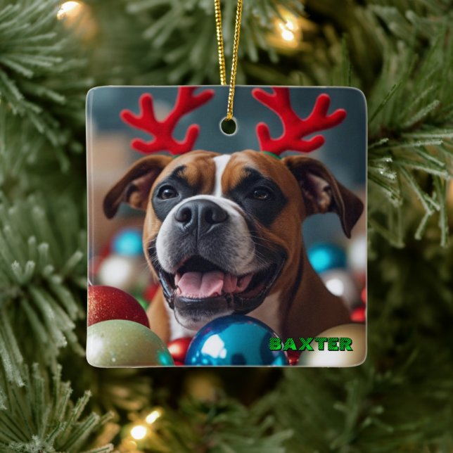 Adorno De Cerámica Navidades Boxer Dog Personalizado (Árbol)
