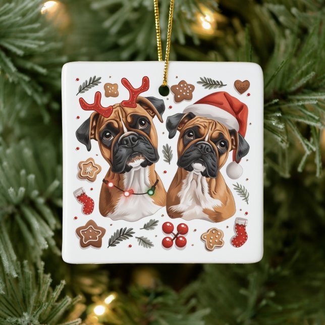 Adorno De Cerámica Navidades Boxer Dogs (Árbol)