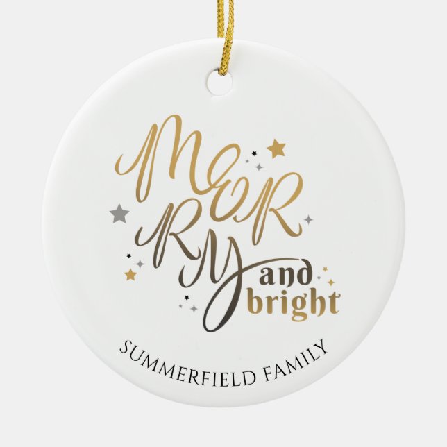 Adorno De Cerámica Navidades brillantes y merry de fotografía familia (Frente)