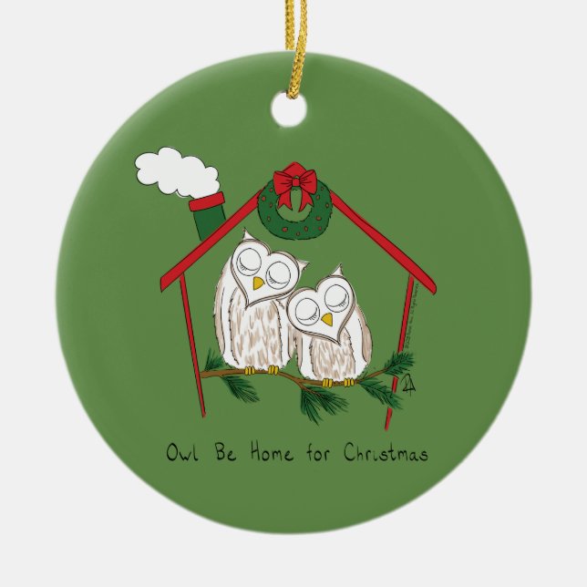 Adorno De Cerámica Navidades búhos adoran divertida festividad (Frente)