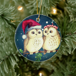 Adorno De Cerámica Navidades búhos enamorados