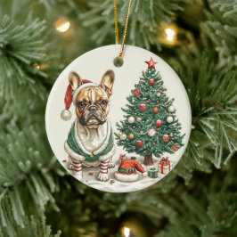 Adorno De Cerámica Navidades Bulldog francés Elf Dog