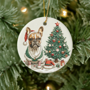 Adorno De Cerámica Navidades Bulldog francés Elf Dog