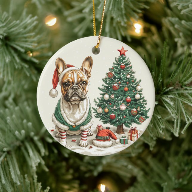 Adorno De Cerámica Navidades Bulldog francés Elf Dog (Árbol)
