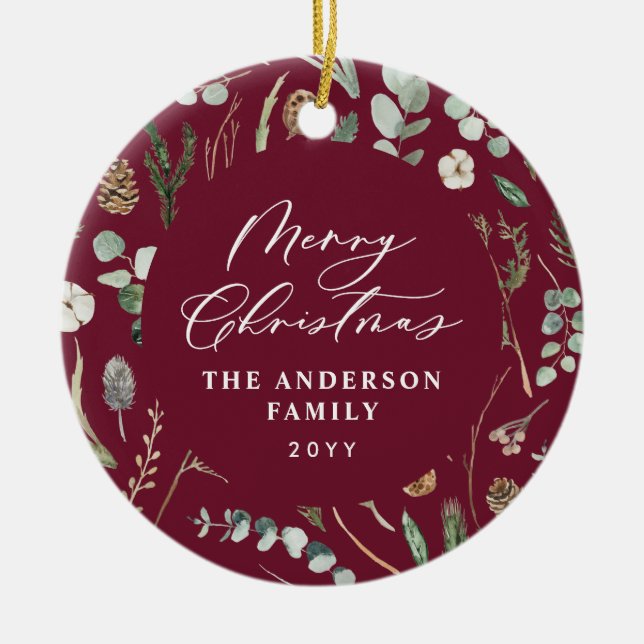 Adorno De Cerámica navidades burdeos minimo elegante foto botánica (Frente)