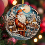 Adorno De Cerámica Navidades burdos Santa Claus Personalizados<br><div class="desc">¡Presentamos nuestro encantador y caprichoso adorno de Santa Claus! Perfecto para celebrar las vacaciones, este adorable adorno representa un Santa por una cabaña en un maravilloso bosque de pinos de invierno. La atención exquisita a los detalles y los colores vivos hacen de este adorno un verdadero lugar en cualquier árbol....</div>