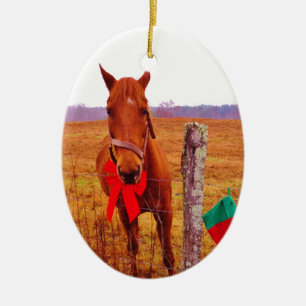 Adorno De Cerámica Navidades Caballo con arco y caldo