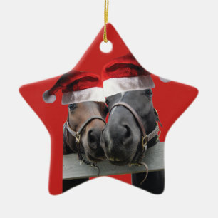 Adorno De Cerámica Navidades Caballos con Gorras de Santa Claus