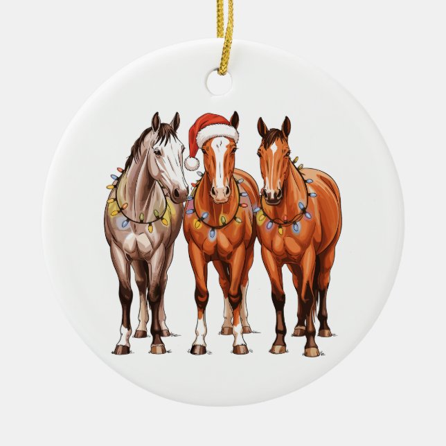 Adorno De Cerámica Navidades Caballos Vaquero Occidental Santa Hat Fa (Frente)