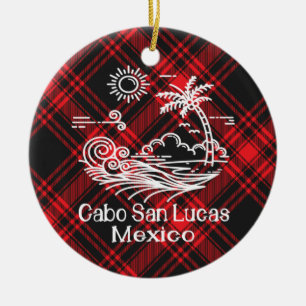 Adorno De Cerámica Navidades Cabo San Lucas Red Tartán