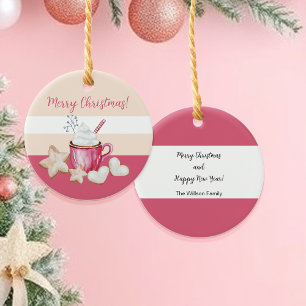 Adorno De Cerámica Navidades Cacao Caliente Y Acuarela De Cookies
