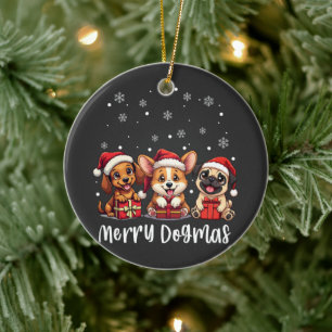 Adorno De Cerámica Navidades Cachorros Perros Merry Dogmas
