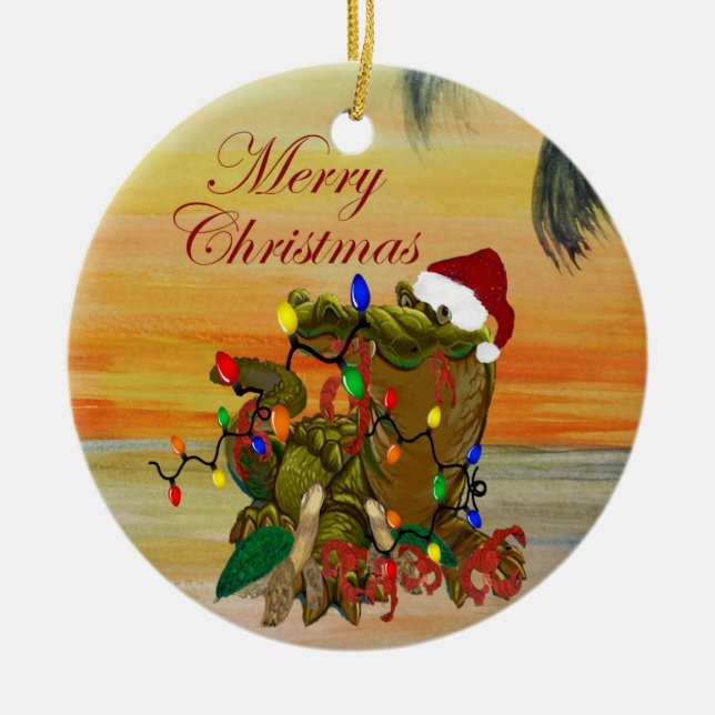 Adorno De Cerámica Navidades cajún en las tardes navideñas. (Frente)