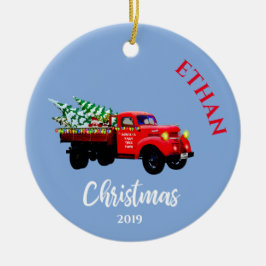 Adorno De Cerámica Navidades Camión Cute Árbol de Navidad Azul Person