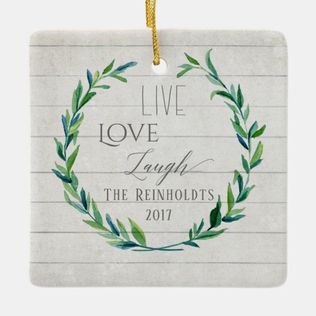 Adorno De Cerámica Navidades campesinos acuarela Wreath con foto (Anverso)