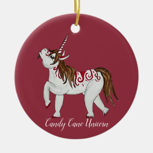 Adorno De Cerámica Navidades Candy Cane Unicorn (Frente)