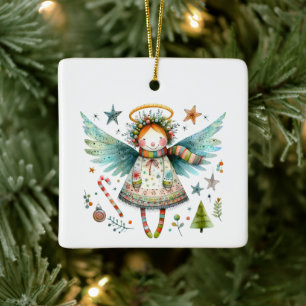 Adorno De Cerámica Navidades caprichosos Ángel Estilo de Arte Popular
