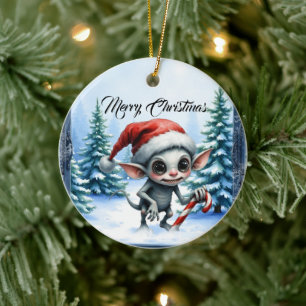 Adorno De Cerámica Navidades caprichosos se codean con Candy Cane.