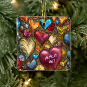 Adorno De Cerámica Navidades caprichosos y coloridos Jewel Toned Hear