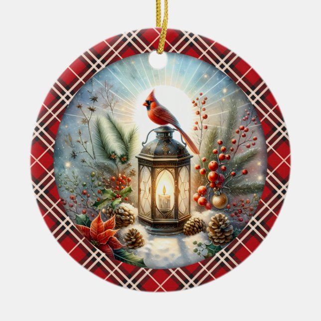 Adorno De Cerámica Navidades Cardenal recuerda a una linterna querida (Frente)