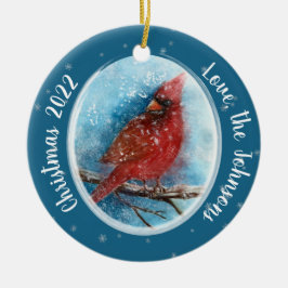 Adorno De Cerámica Navidades Cardenal Snowflakes sobre rojo o azul