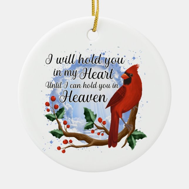Adorno De Cerámica Navidades Cardenal, te sostendré en mi corazón (Frente)