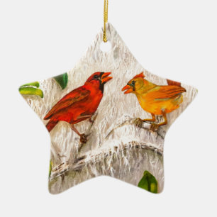 Adorno De Cerámica Navidades Cardenales pájaros rojos