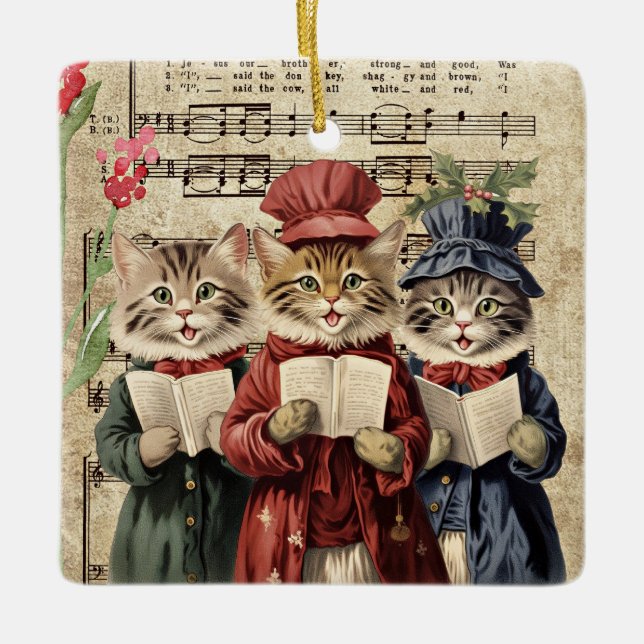 Adorno De Cerámica Navidades cargando gatos (Anverso)