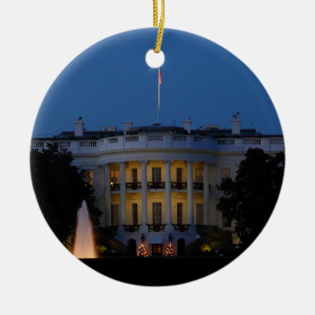 Adorno De Cerámica Navidades Casa Blanca de noche en Washington DC (Frente)