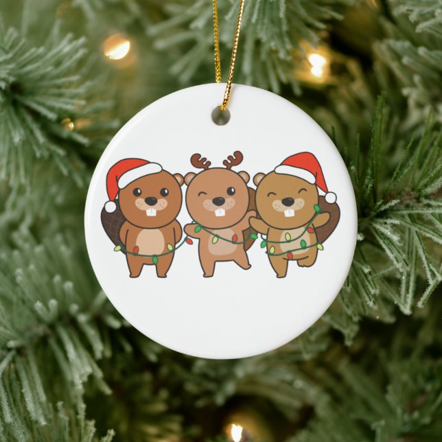 Adorno De Cerámica Navidades castores Navidades Animales Cute Cer (Árbol)