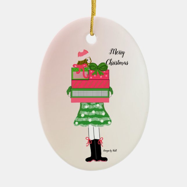 Adorno De Cerámica Navidades Chica con paquetes (Frente)