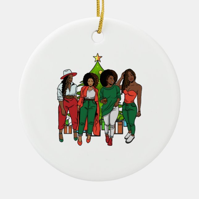 Adorno De Cerámica Navidades Chica negra Magia Melanin Mujeres Sista  (Frente)