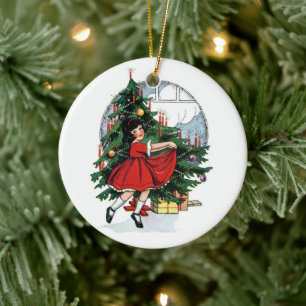 Adorno De Cerámica Navidades Chica Vintage Ilustracion