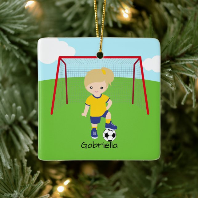 Adorno De Cerámica Navidades Chicas de fútbol de faro personalizado (Árbol)