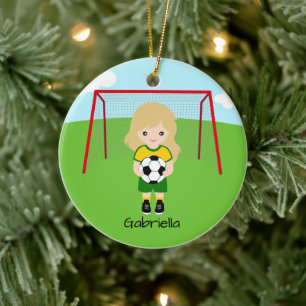 Adorno De Cerámica Navidades Chicas de fútbol de faro personalizado